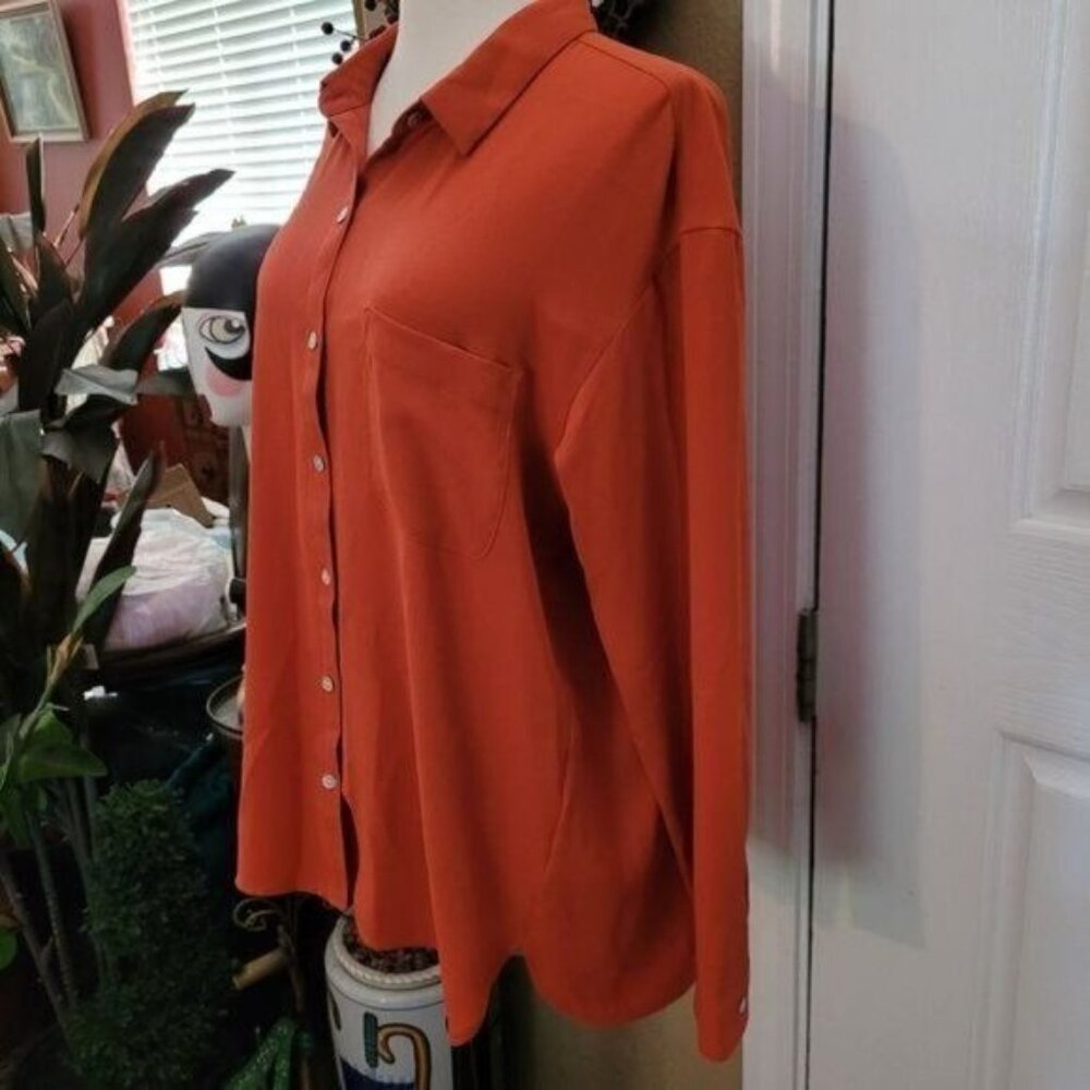 J.Jill Blouse Top Burnt Pumpkin Orange Medium button front down - Picture 2 of 5
